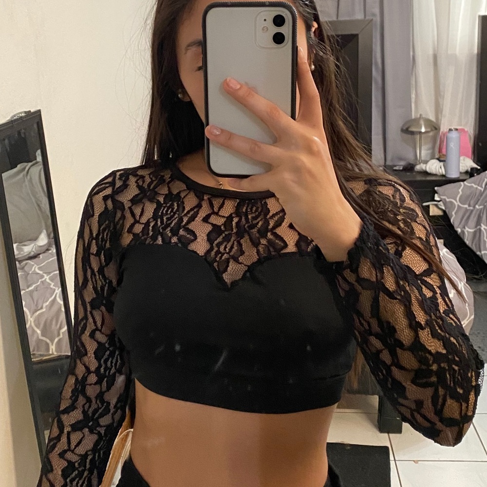 Black lace crop top